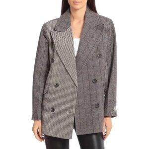 Avec Les Filles Mixed Plaid Double Breasted Blazer M Wool Blend Houndstooth NEW